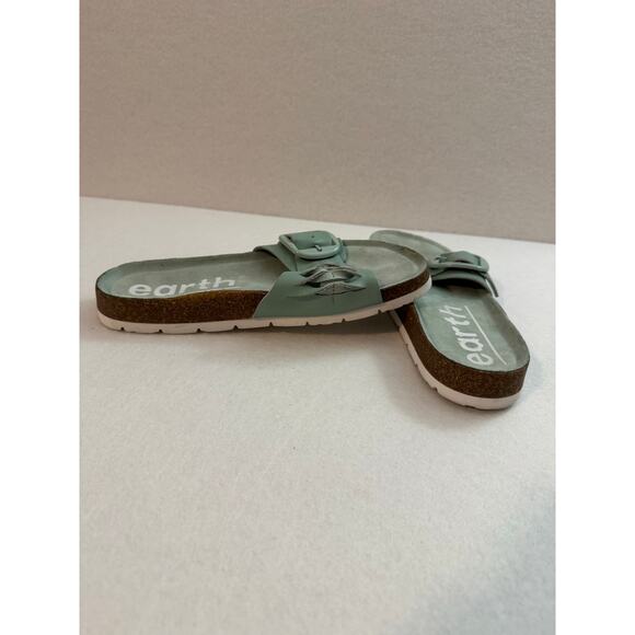 Earth Shoes - Earth Albina Woven Round Toe Casual Flat Sandals Green Leather 9M